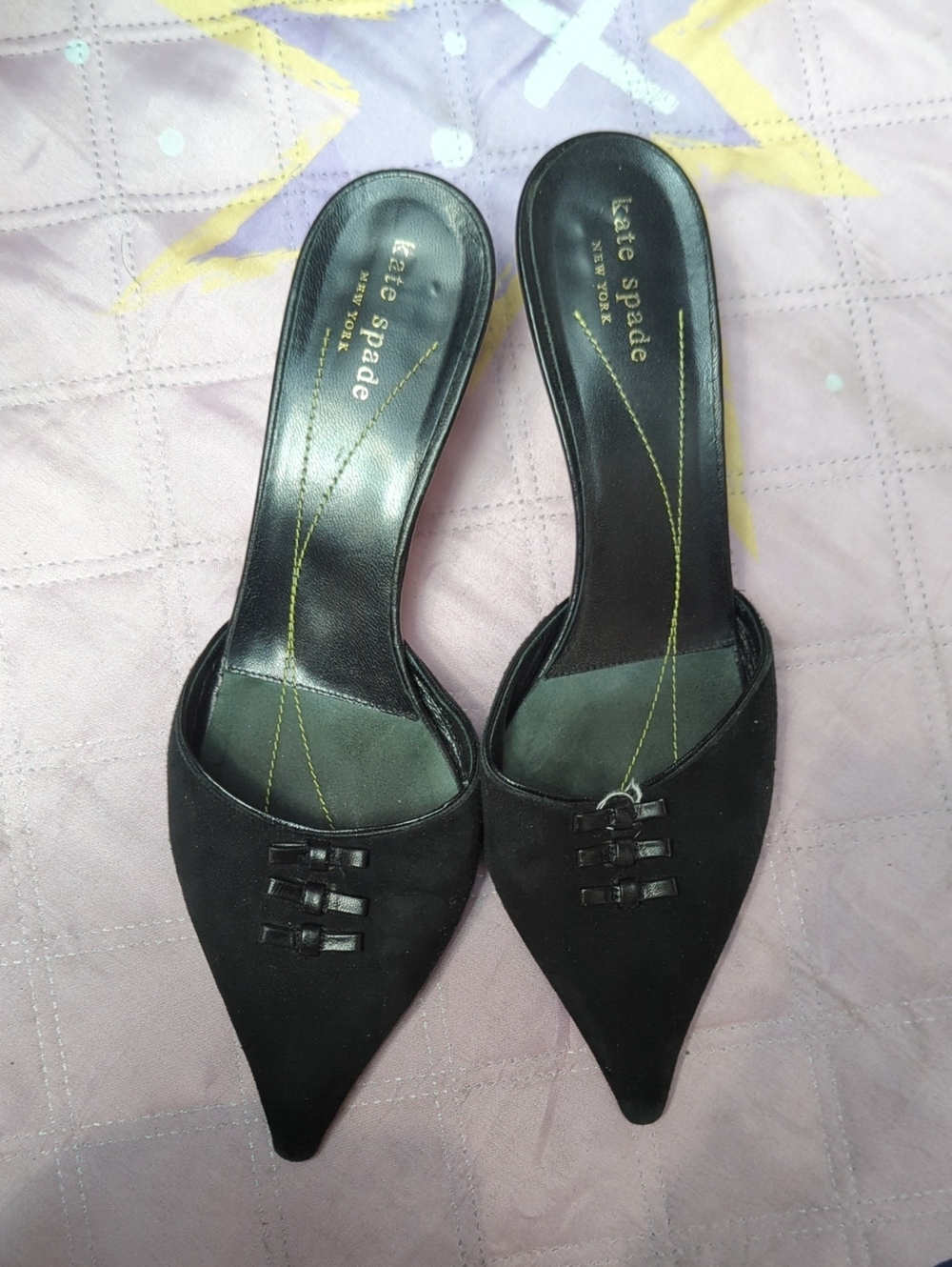 Vintage Kate Spade Black Pointed-Toe Slip-On Mule Kitten Heel